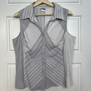 Tangents Early 2000’s Y2K Striped Collared Tank Top Black & White V-Neck Size XL